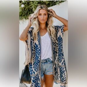 Blue and White Kimono with tassel Pom details OS